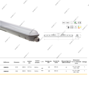 ETANCHLED - SENSOR - IP65 55W 4000K - longueur 1500mm - 7150lm