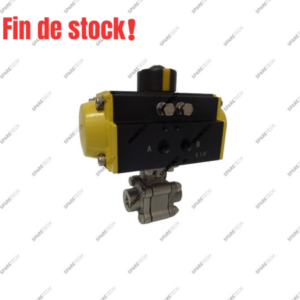 Vanne à boisseau inox pneumatique, 2 voies 1/4", 205bar